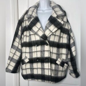 Maxwell Studio XL Elegant Black & White Plaid Women's Pea Coat Jacket